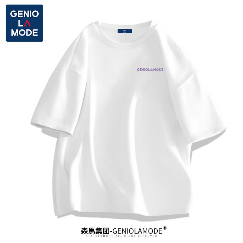 GENIOLAMODE森马集团短袖T恤男潮牌简约logo印花宽松百搭纯棉夏装 白色L