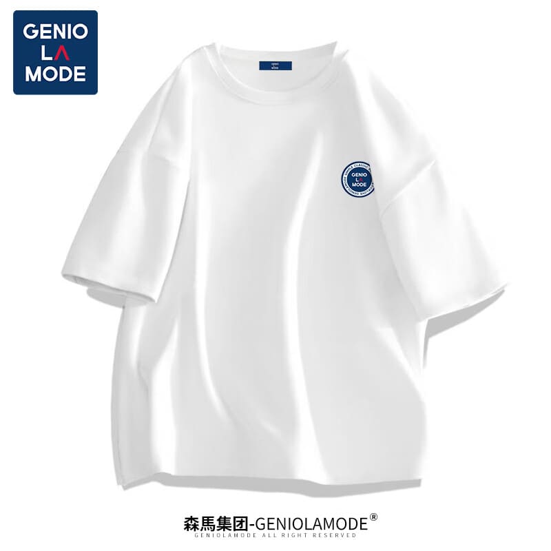 GENIOLAMODE森马集团短袖T恤男潮牌简约logo印花宽松百搭纯棉夏装 白色L