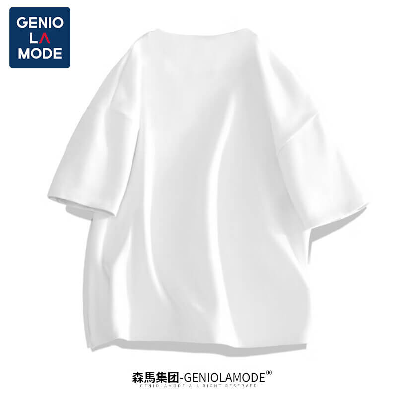 GENIOLAMODE森马集团短袖T恤男潮牌简约logo印花宽松百搭纯棉夏装 白色L