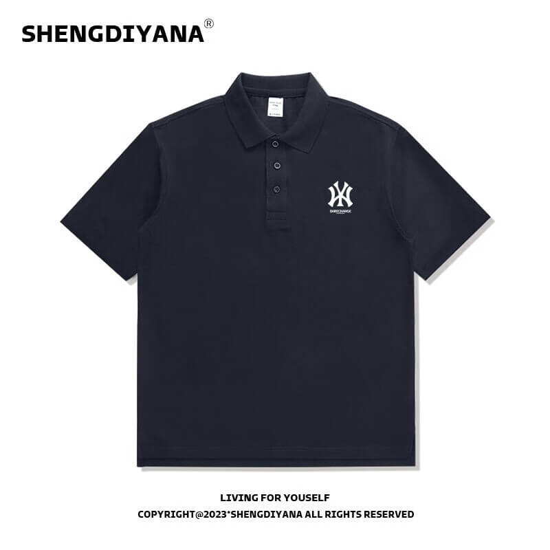 圣缔亚纳潮牌polo衫男2023新款商务休闲NY男士翻领短袖潮ins宽松大码打底P 黑色POLO XL(135斤-160斤)