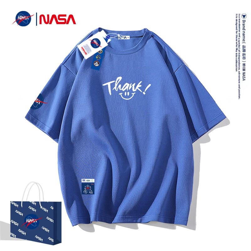 NASA男装联名夏季男士短袖t恤套装韩版潮流宽松半袖潮牌衣服裤子两件套青少年学生夏天运动休闲夏季套装 浅蓝色单T恤 XL