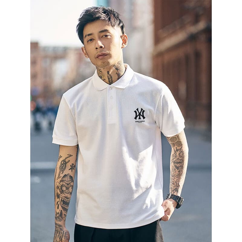 圣缔亚纳潮牌polo衫男2023新款商务休闲NY男士翻领短袖潮ins宽松大码打底P 黑色POLO XL(135斤-160斤)