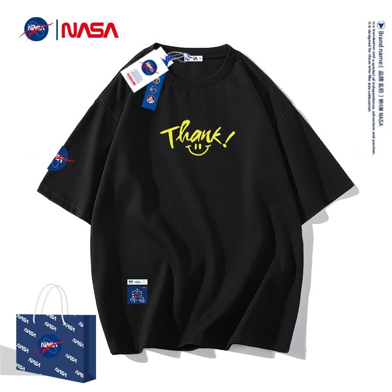 NASA男装联名夏季男士短袖t恤套装韩版潮流宽松半袖潮牌衣服裤子两件套青少年学生夏天运动休闲夏季套装 浅蓝色单T恤 XL