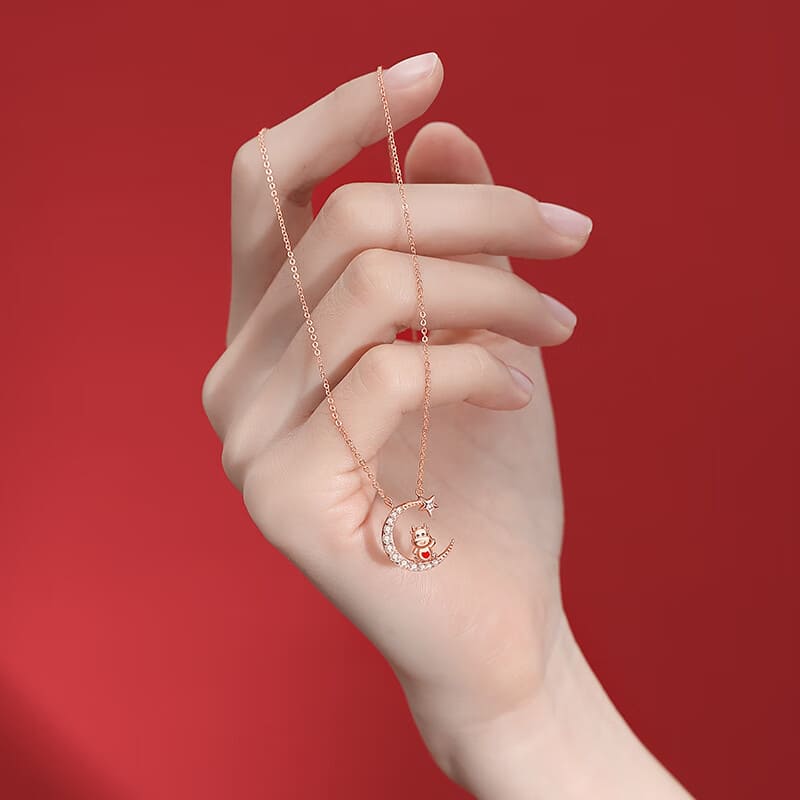 ColaivKloia十二生肖星月项链女银本命年时尚饰品首饰锁骨链牛年吊坠七夕情人节礼物送女友 情人节礼物-十二生肖星月项链【鸡】